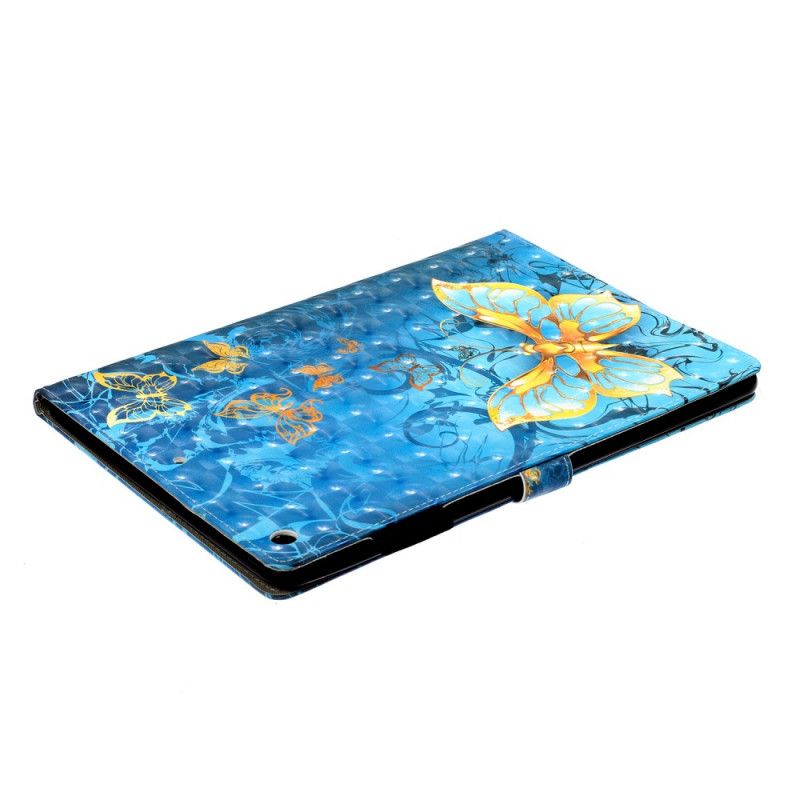 Flip Cover Læder iPad 10.2" (2019) (2020) Lyseblå Gyldne Sommerfugle