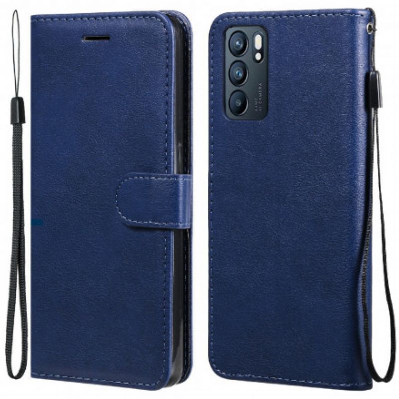 Flip Cover Oppo Reno 6 5g Solid Color Series Strappy