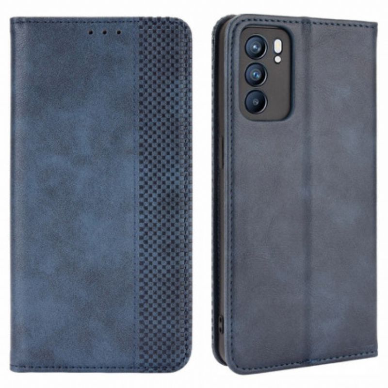 Flip Cover Oppo Reno 6 5g Stiliseret Vintage Lædereffekt