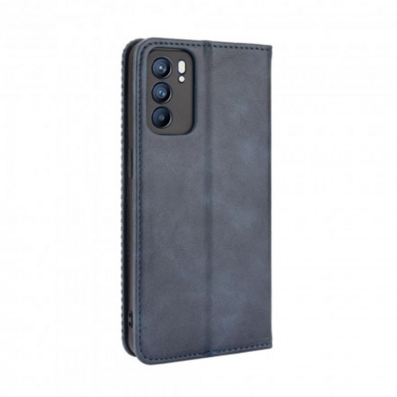 Flip Cover Oppo Reno 6 5g Stiliseret Vintage Lædereffekt