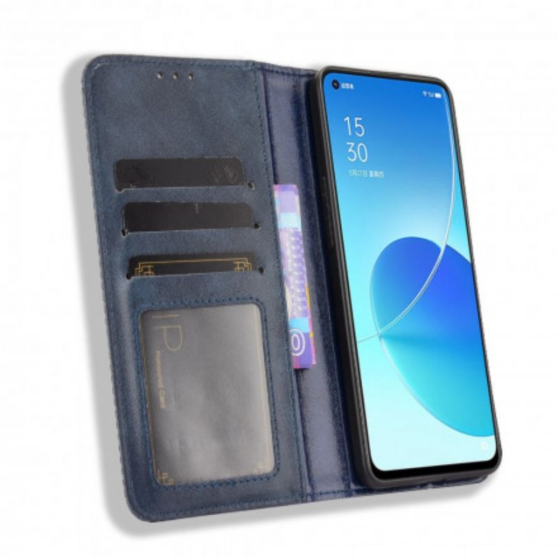 Flip Cover Oppo Reno 6 5g Stiliseret Vintage Lædereffekt