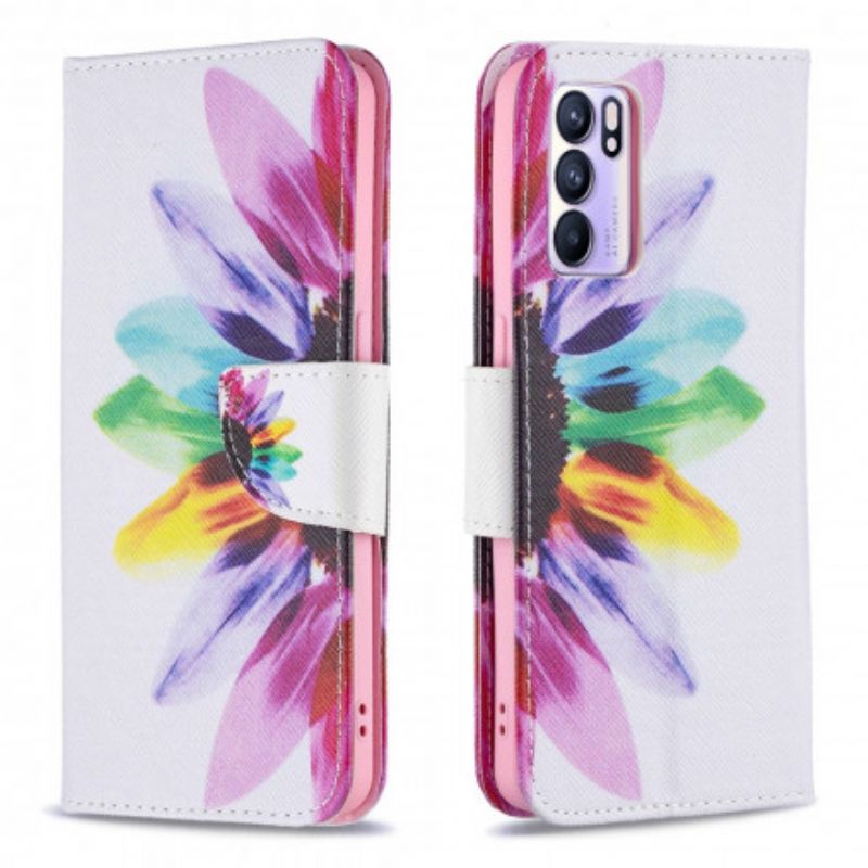 Flip Cover Til Oppo Reno 6 5g Blomsterakvarel