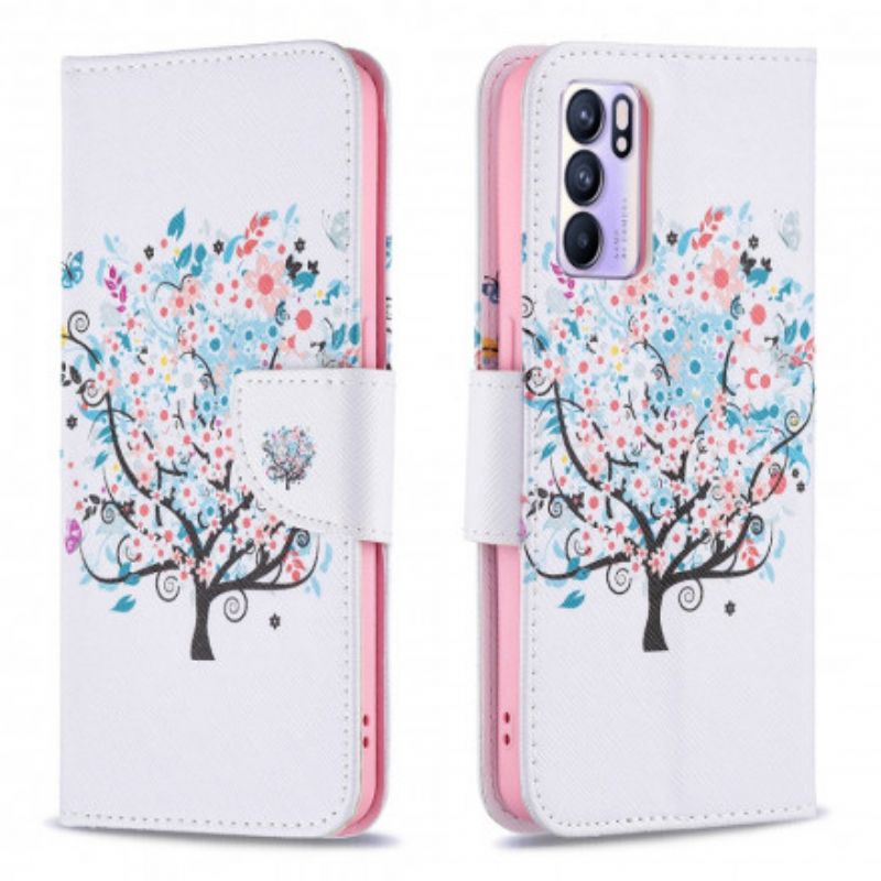 Flip Cover Til Oppo Reno 6 5g Blomstertræ