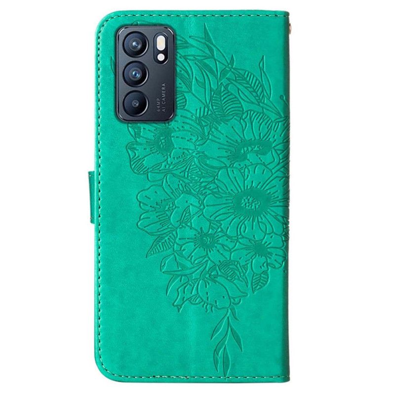 Læder Cover Oppo Reno 6 5g Telefon Etui Butterfly Design