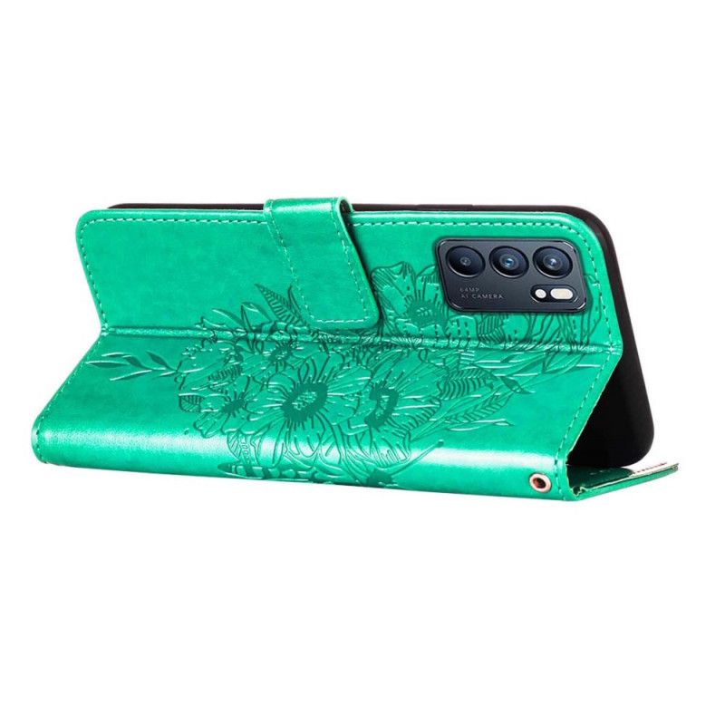 Læder Cover Oppo Reno 6 5g Telefon Etui Butterfly Design