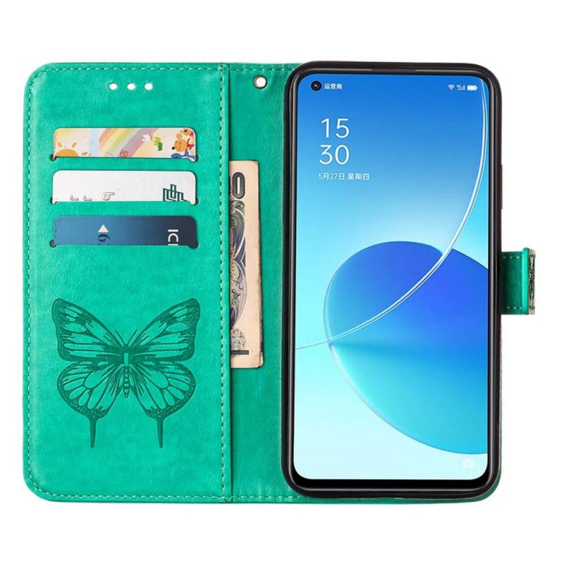 Læder Cover Oppo Reno 6 5g Telefon Etui Butterfly Design