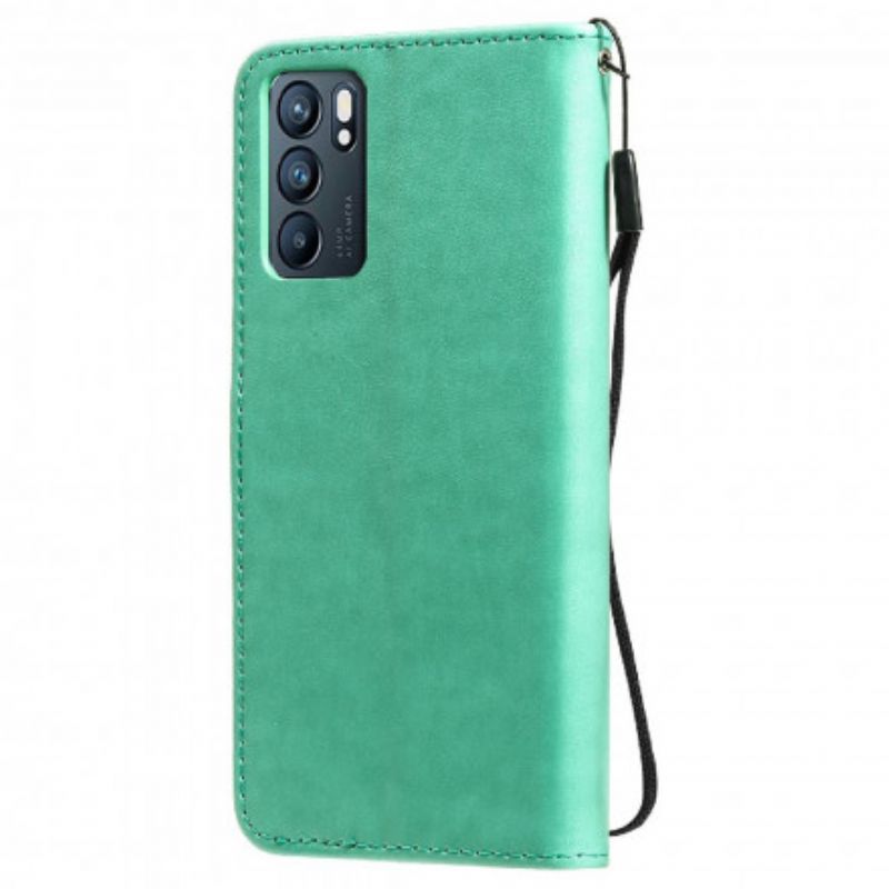 Læder Cover Oppo Reno 6 5g Telefon Etui Cat And Bee Thong