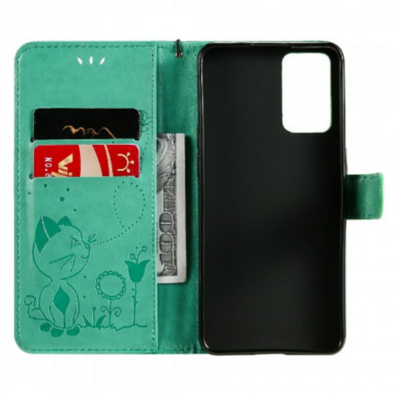 Læder Cover Oppo Reno 6 5g Telefon Etui Cat And Bee Thong