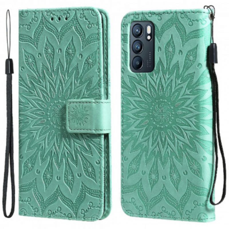 Læder Cover Oppo Reno 6 5g Telefon Etui Solblomst