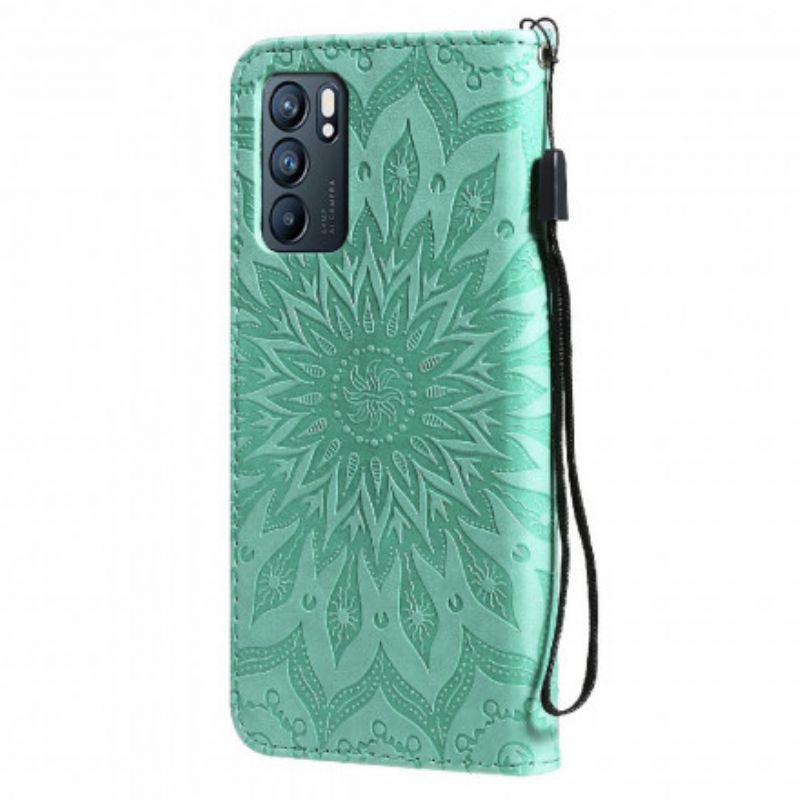 Læder Cover Oppo Reno 6 5g Telefon Etui Solblomst