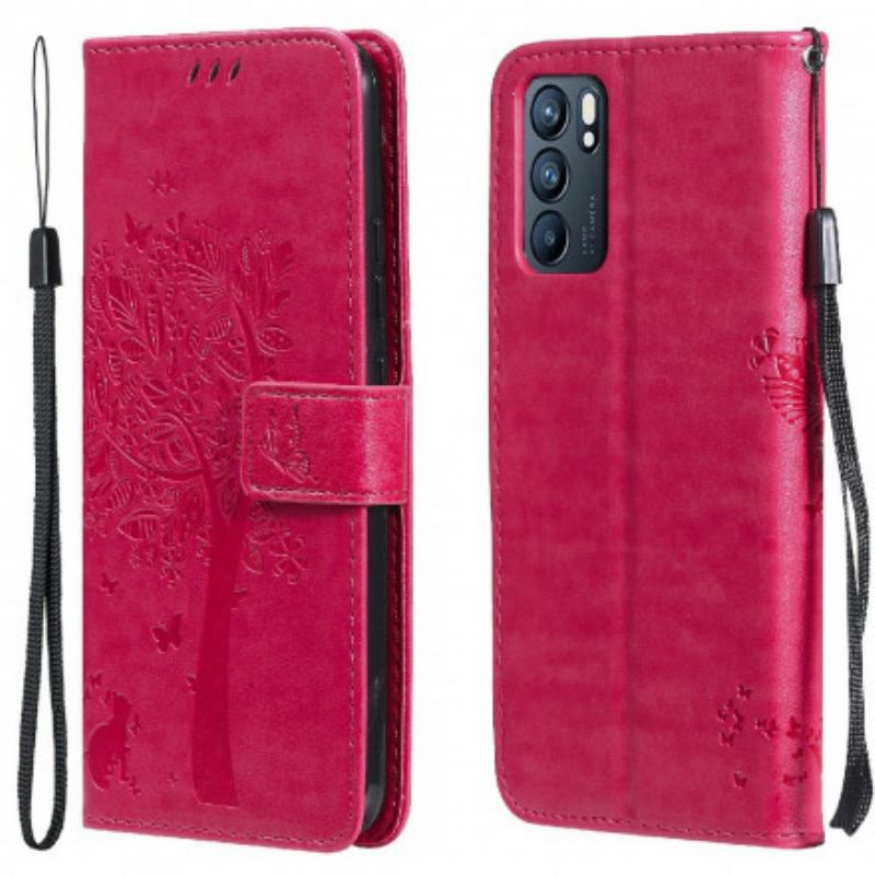 Læder Cover Oppo Reno 6 5g Tree And Thong Cat