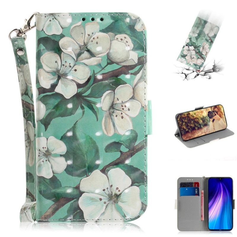 Flip Cover Læder Xiaomi Redmi Note 8T Blomstrende Gren Med Rem