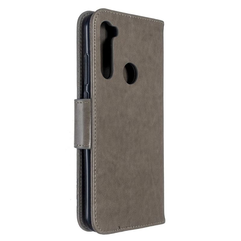 Flip Cover Læder Xiaomi Redmi Note 8T Grå Trykte Sommerfugle Med Rem Original