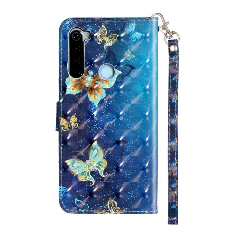 Flip Cover Læder Xiaomi Redmi Note 8T Lette Plet Sommerfugle Med Rem