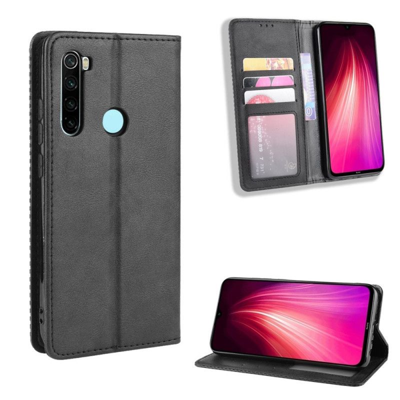 Læder Cover Xiaomi Redmi Note 8T Sort Stiliseret Vintage-Lædereffekt