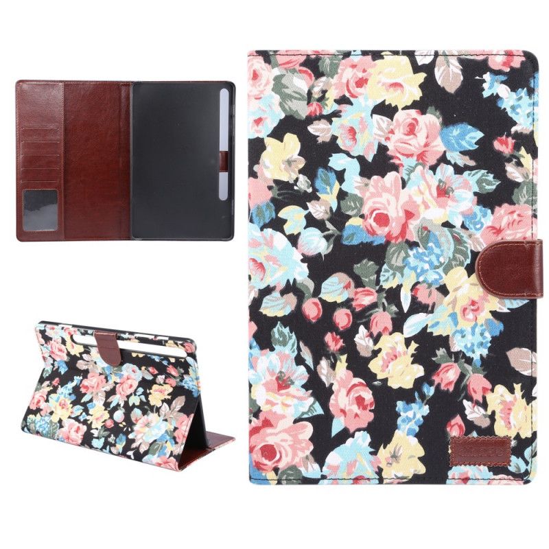 Flip Cover Læder for Samsung Galaxy Tab S7 Sort Frihedsblomster