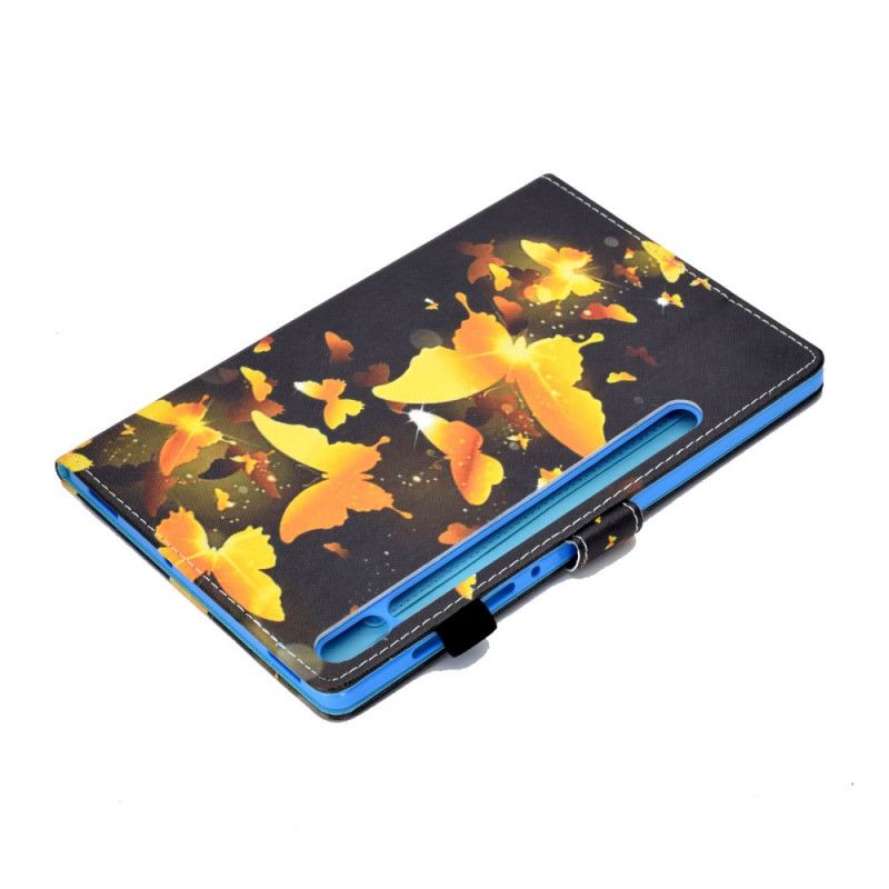 Flip Cover Læder Samsung Galaxy Tab S7 Gul Unikke Sommerfugle Original