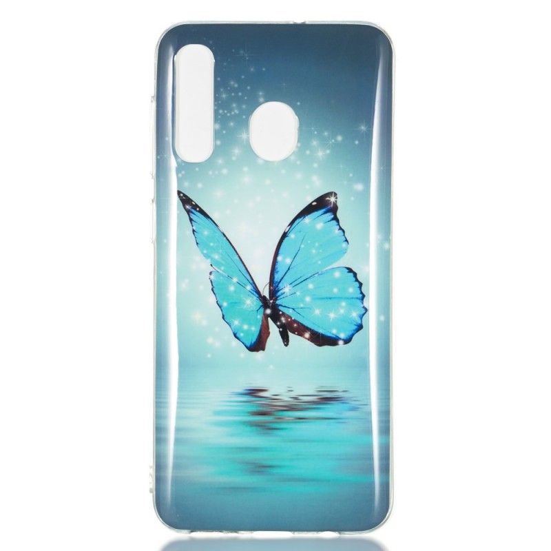 Cover for Samsung Galaxy A50 Fluorescerende Blå Sommerfugl