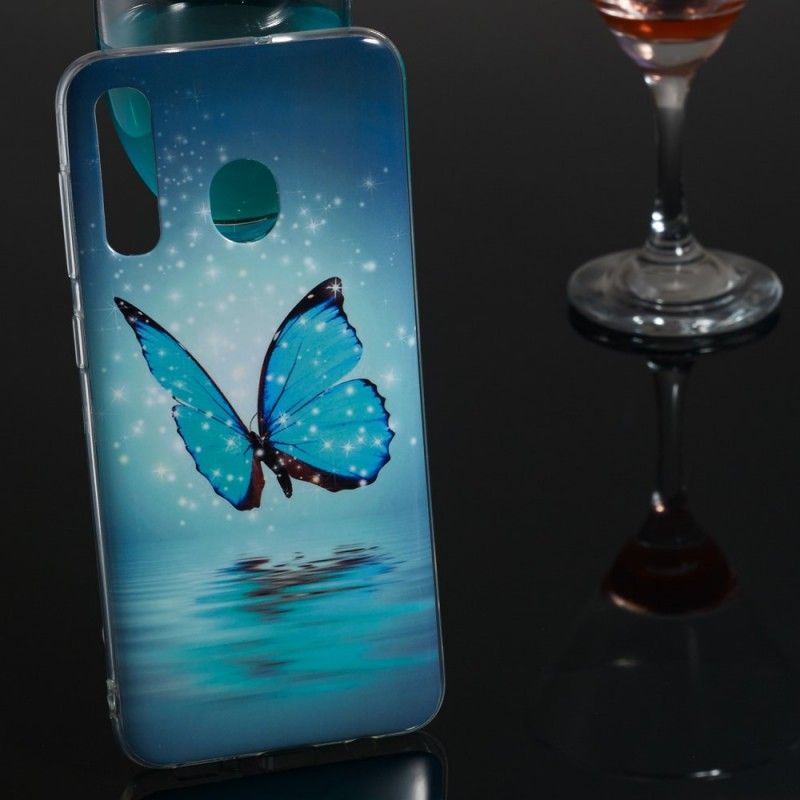 Cover for Samsung Galaxy A50 Fluorescerende Blå Sommerfugl