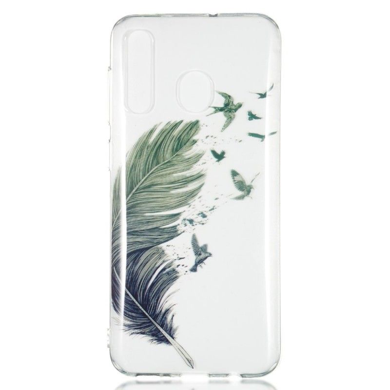 Cover for Samsung Galaxy A50 Gennemsigtig Farvet Fjer