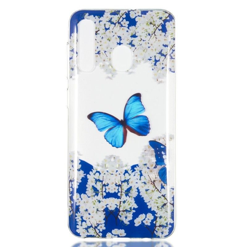 Cover Samsung Galaxy A50 Blå Sommerfugl Og Vinterblomster Beskyttelse