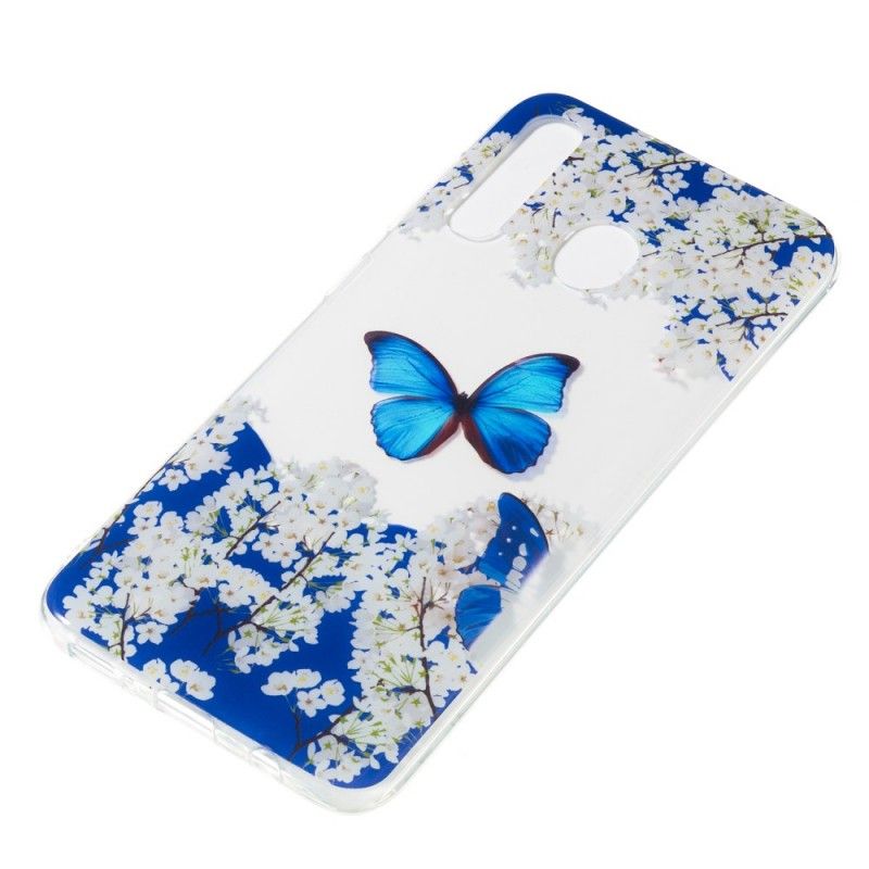 Cover Samsung Galaxy A50 Blå Sommerfugl Og Vinterblomster Beskyttelse