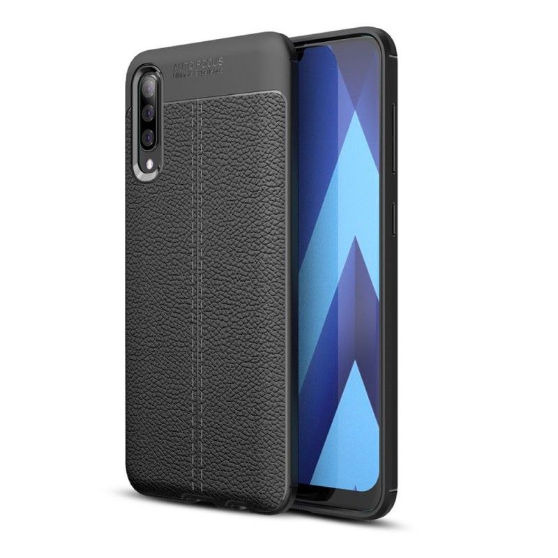 Cover Samsung Galaxy A50 Sort Dobbeltlinjeret Lychee-Lædereffekt Original