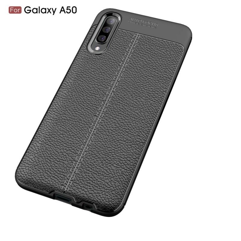 Cover Samsung Galaxy A50 Sort Dobbeltlinjeret Lychee-Lædereffekt Original