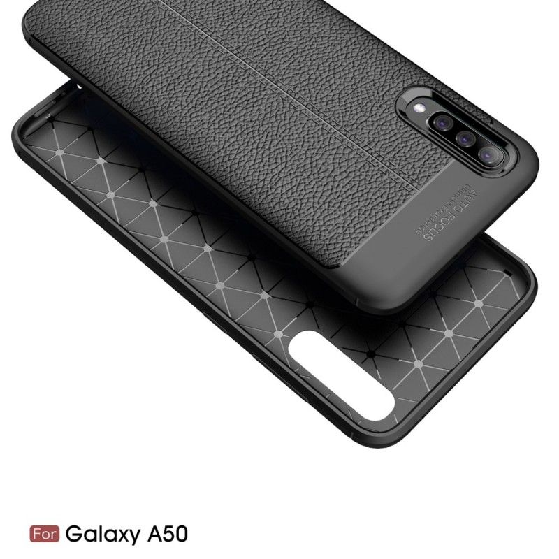 Cover Samsung Galaxy A50 Sort Dobbeltlinjeret Lychee-Lædereffekt Original