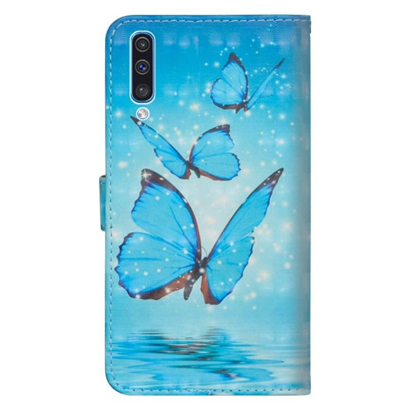 Flip Cover Samsung Galaxy A50 Mobilcover Flyvende Blå Sommerfugle