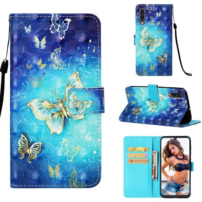 Flip Cover Samsung Galaxy A50 Mobilcover Gyldne Sommerfugle