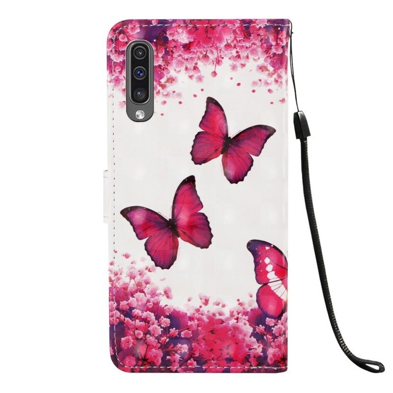 Flip Cover Samsung Galaxy A50 Mobilcover Røde Sommerfugle