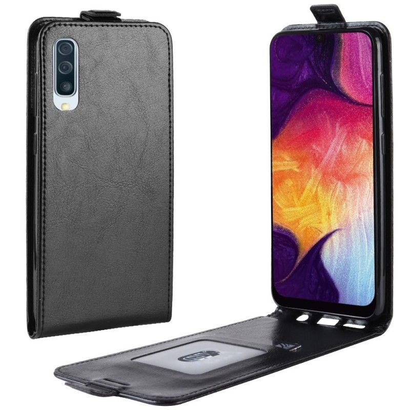 Flip Cover Samsung Galaxy A50 Sort Mobilcover Foldning Af Lædereffekt