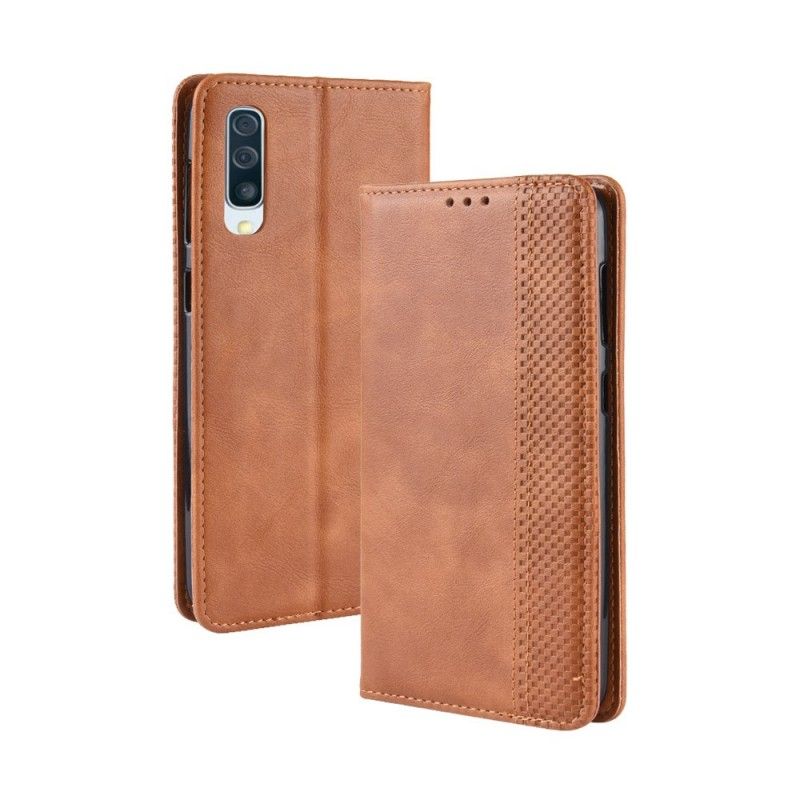 Læder Cover for Samsung Galaxy A50 Sort Stiliseret Vintage Lædereffekt