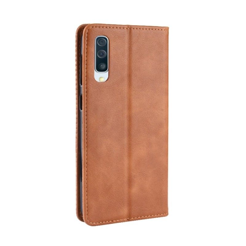 Læder Cover for Samsung Galaxy A50 Sort Stiliseret Vintage Lædereffekt