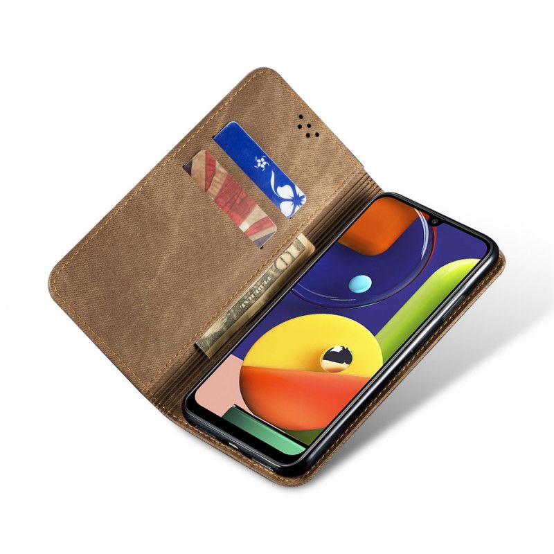 Læder Cover Samsung Galaxy A50 Sort Mobilcover Jeansstof