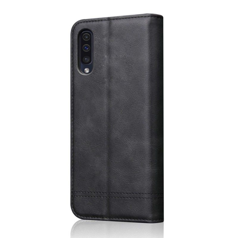 Læder Cover Samsung Galaxy A50 Sort Syet Lædereffekt Original