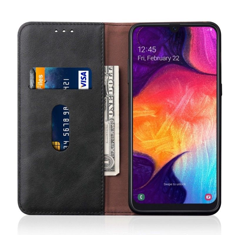 Læder Cover Samsung Galaxy A50 Sort Syet Lædereffekt Original