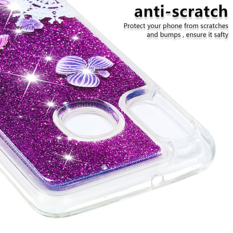 Cover for Samsung Galaxy A20e Lilla Glitter Sommerfugle