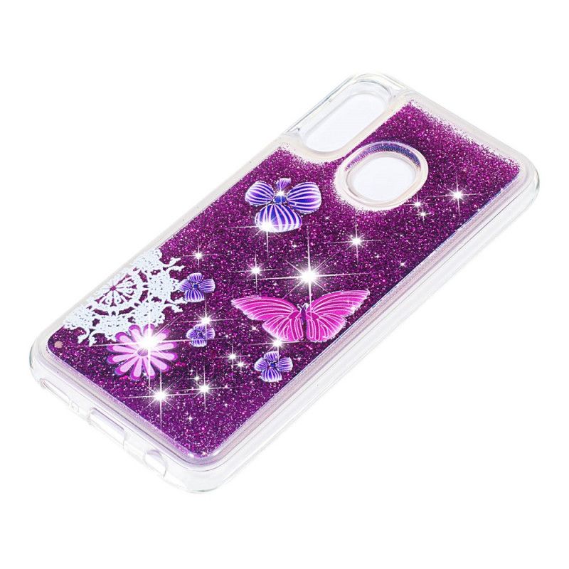 Cover for Samsung Galaxy A20e Lilla Glitter Sommerfugle