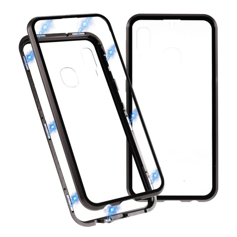 Cover for Samsung Galaxy A20e Sort Kanter Af Metal Og Hærdet Glas