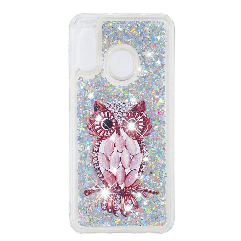 Cover Samsung Galaxy A20e Glitter Rød Ugle