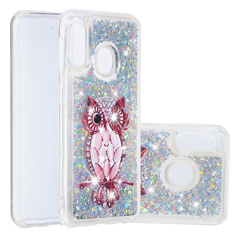 Cover Samsung Galaxy A20e Glitter Rød Ugle