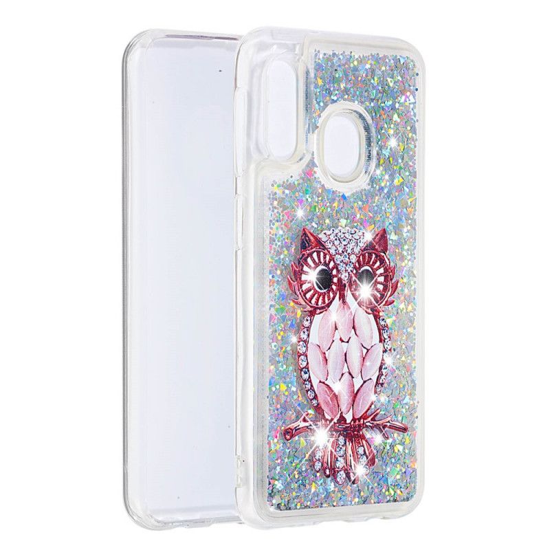 Cover Samsung Galaxy A20e Glitter Rød Ugle