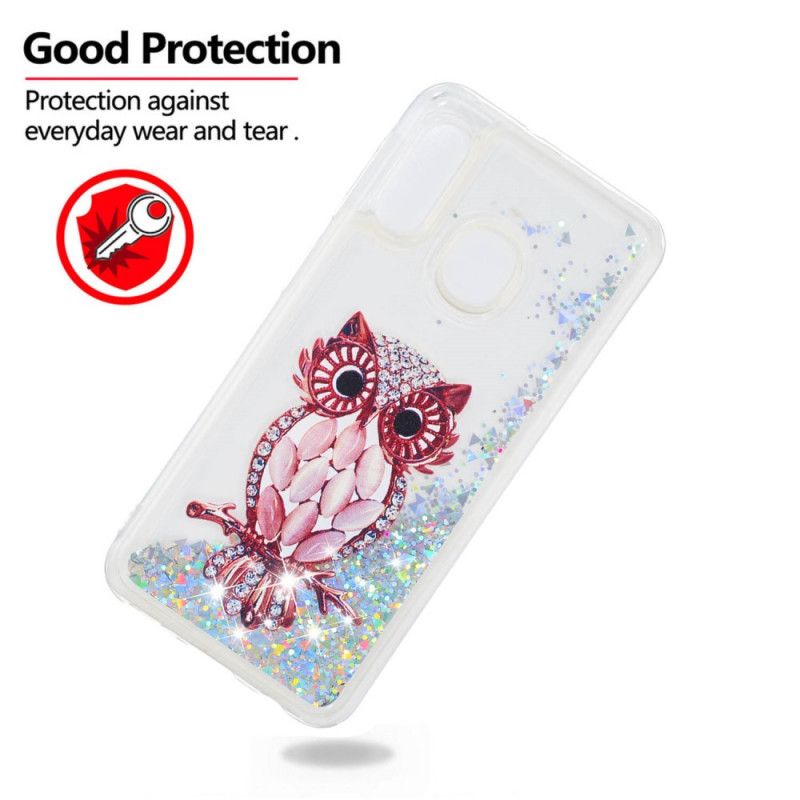 Cover Samsung Galaxy A20e Glitter Rød Ugle