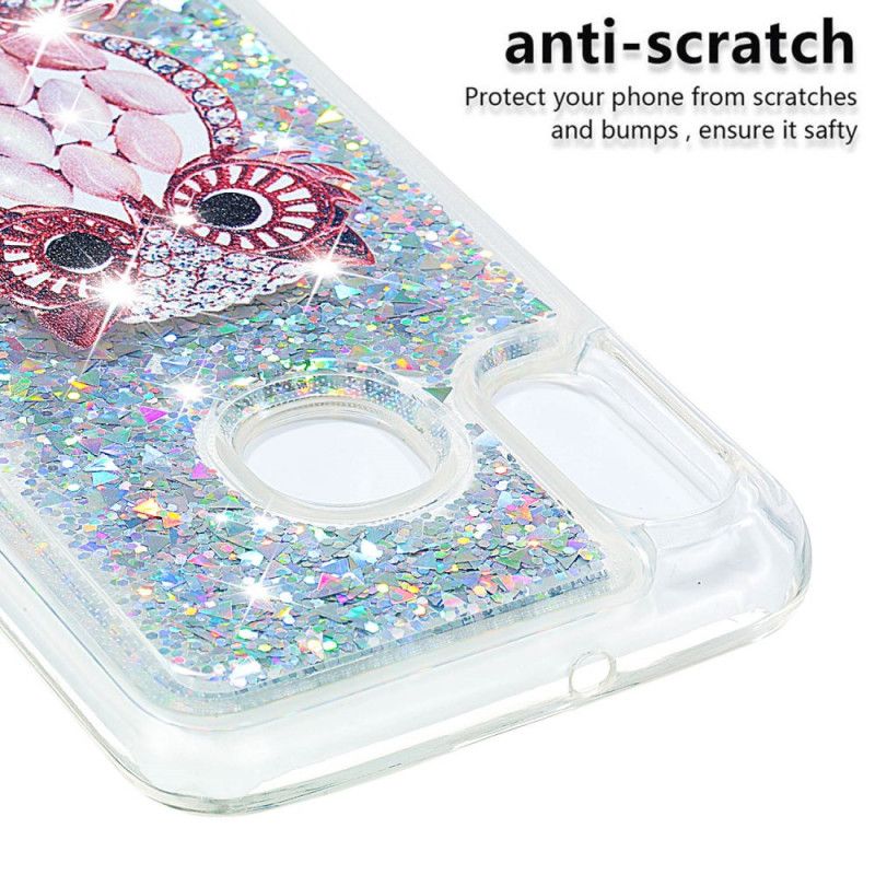 Cover Samsung Galaxy A20e Glitter Rød Ugle