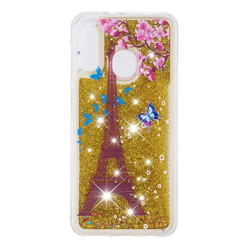 Cover Samsung Galaxy A20e Gyldent Glitter Eiffeltårn