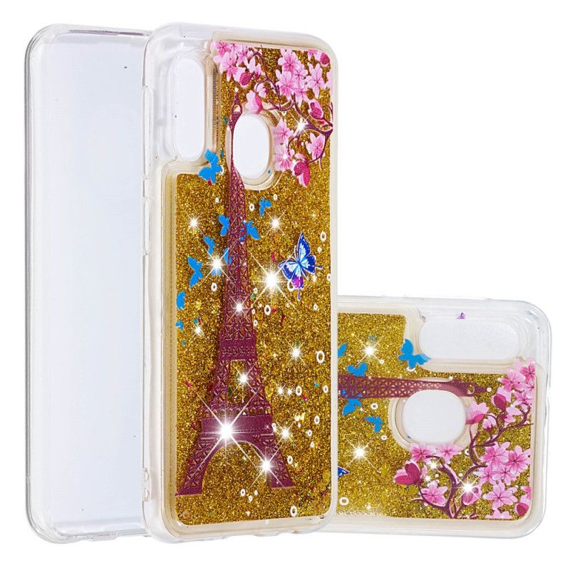 Cover Samsung Galaxy A20e Gyldent Glitter Eiffeltårn