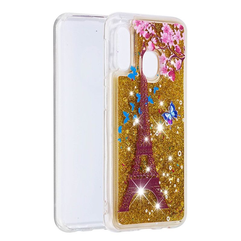 Cover Samsung Galaxy A20e Gyldent Glitter Eiffeltårn