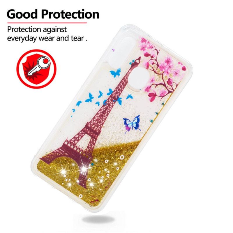 Cover Samsung Galaxy A20e Gyldent Glitter Eiffeltårn